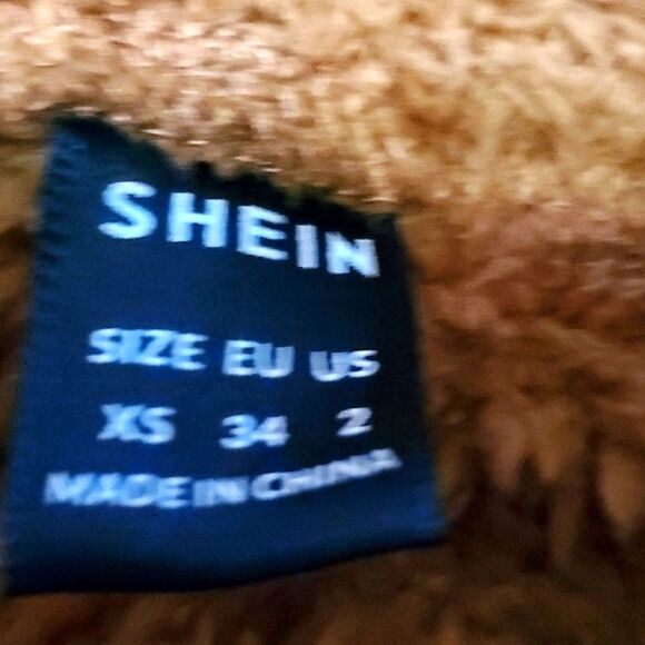 SHEIN Essnce Rust Brown Drop Shoulder Hooded Teddy Sweatshirt Mini Dress - Picture 12 of 13